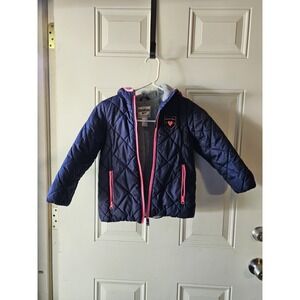 OshKosh B'gosh Girls Jacket Size 5/6 Navy Pink Quilted Puffer Coat Full Zip Warm